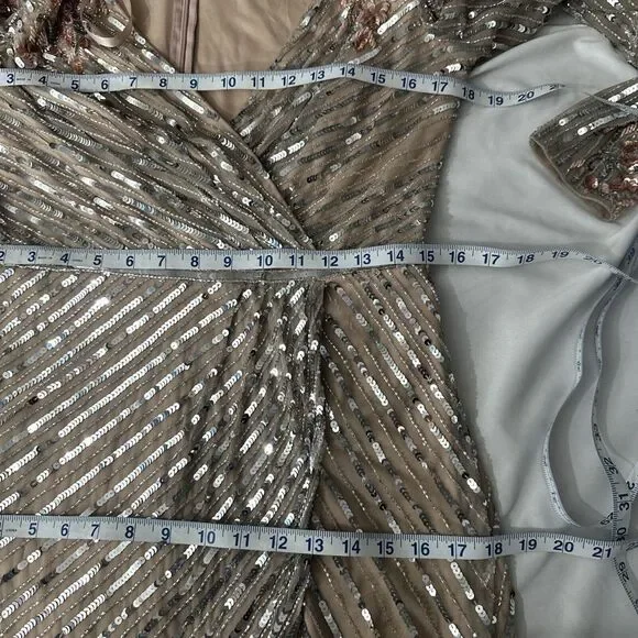 NWT $698 Mac Duggal [ 8 ] 5628 Long Sleeve Embellished Puff Sleeve‎ Gown Nude